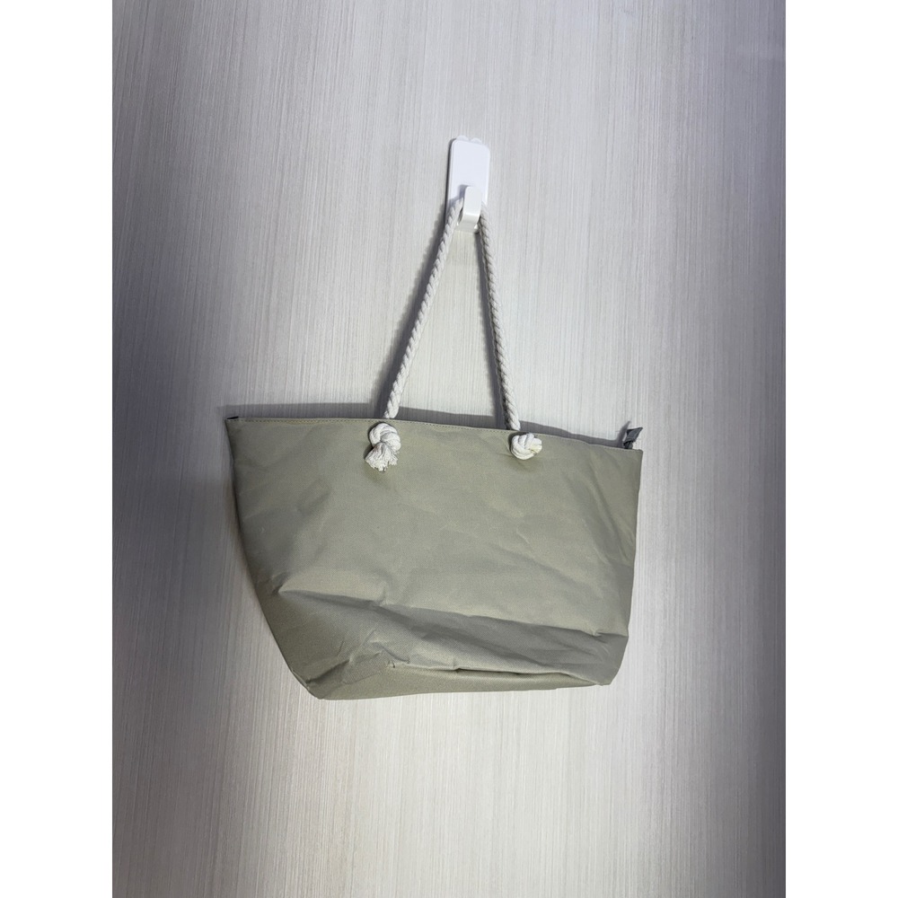Canvas Rope Handle Tote Bag Khaki Tan Zipper Closure Nautical Beach Bag
